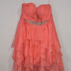 Women’s Anny Lee Sleeveless strapless Beaded High-Lo Ruffle Sheer Dress XXL